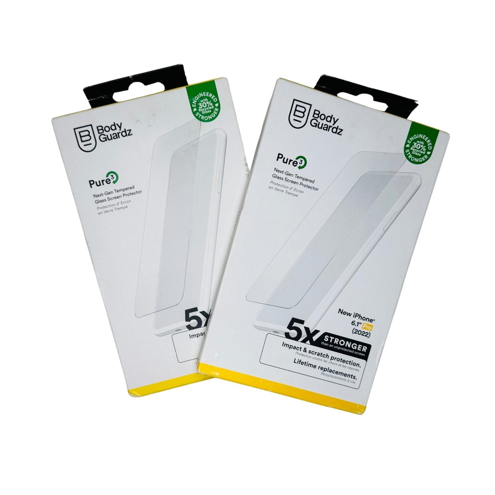 BodyGuardz Pure3 iPhone 14 6.1" Pro (2022) 5X Stronger Tempered‎ Glass 2-Pack